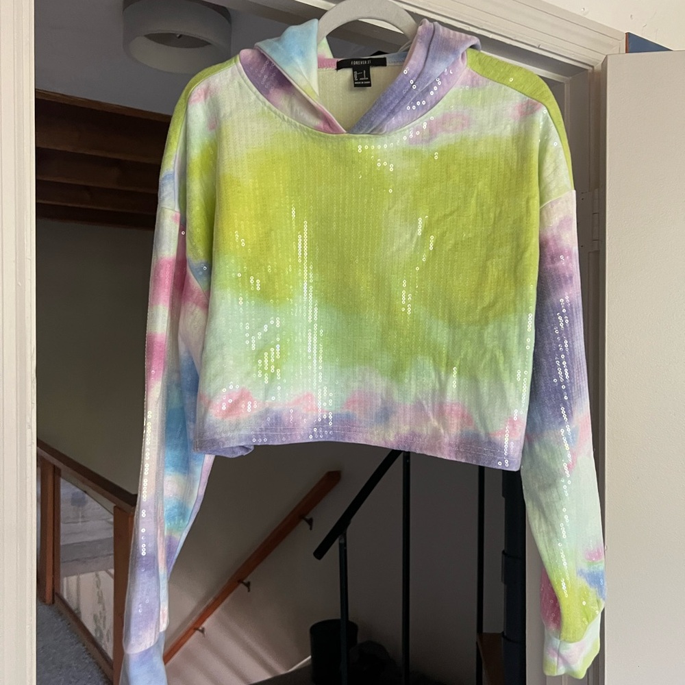Forever 21 Sequin Tie-Dye Hoodie - Multicolor